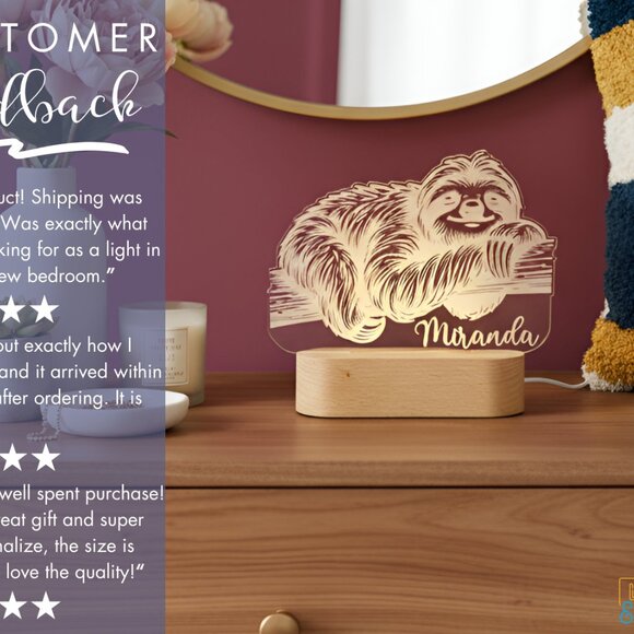 Sloth Night Light – Personalized LED Room Decor for Kids - Picture 7 of 8